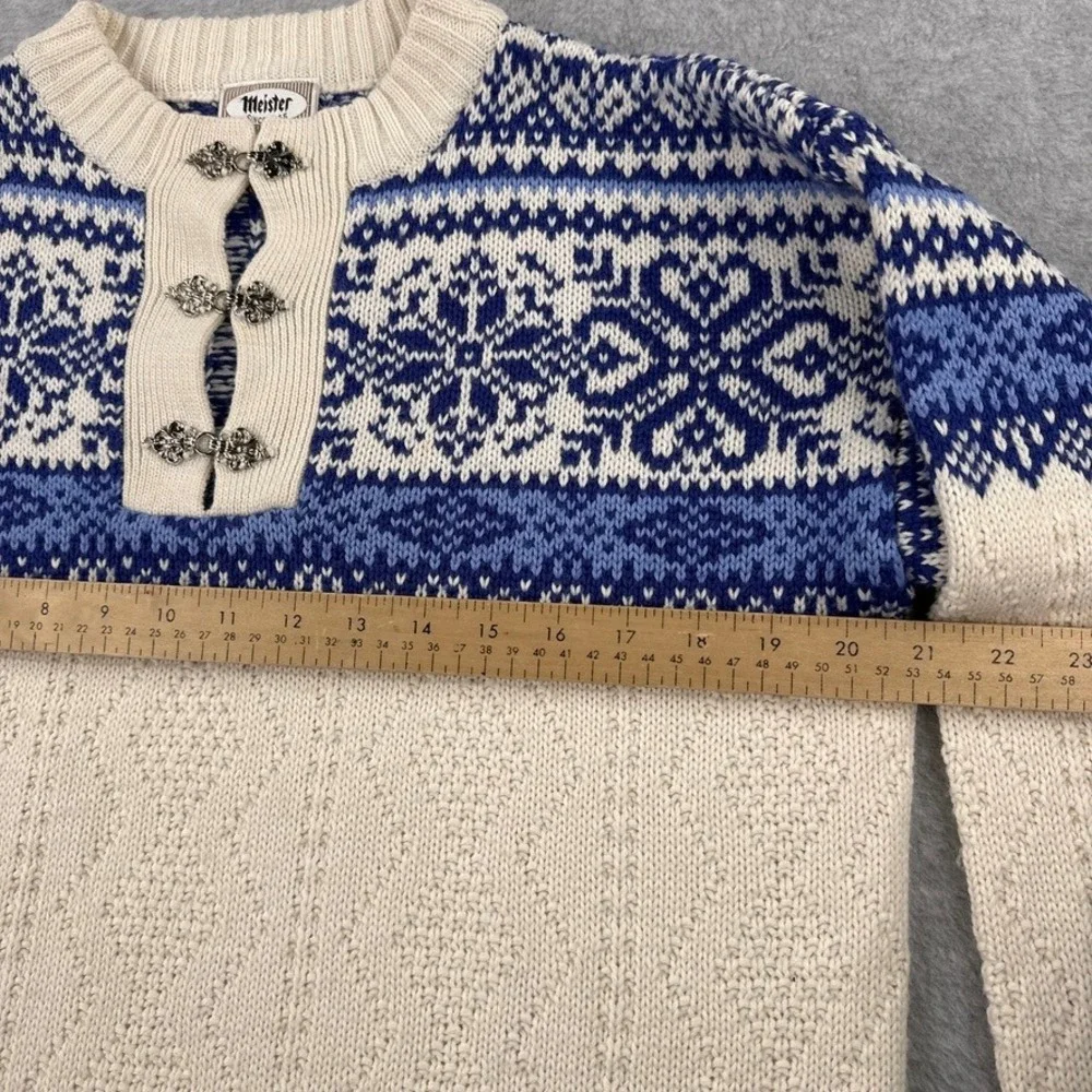Vintage Meister Sweater M Mens Nordic Wool Blend Blue Cream Fair Isle Pewter
